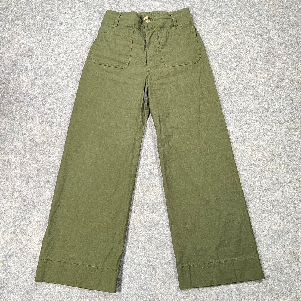 Maeve Anthropologie Pants Womens 27 Green Linen Blend The Colette Wide Leg
